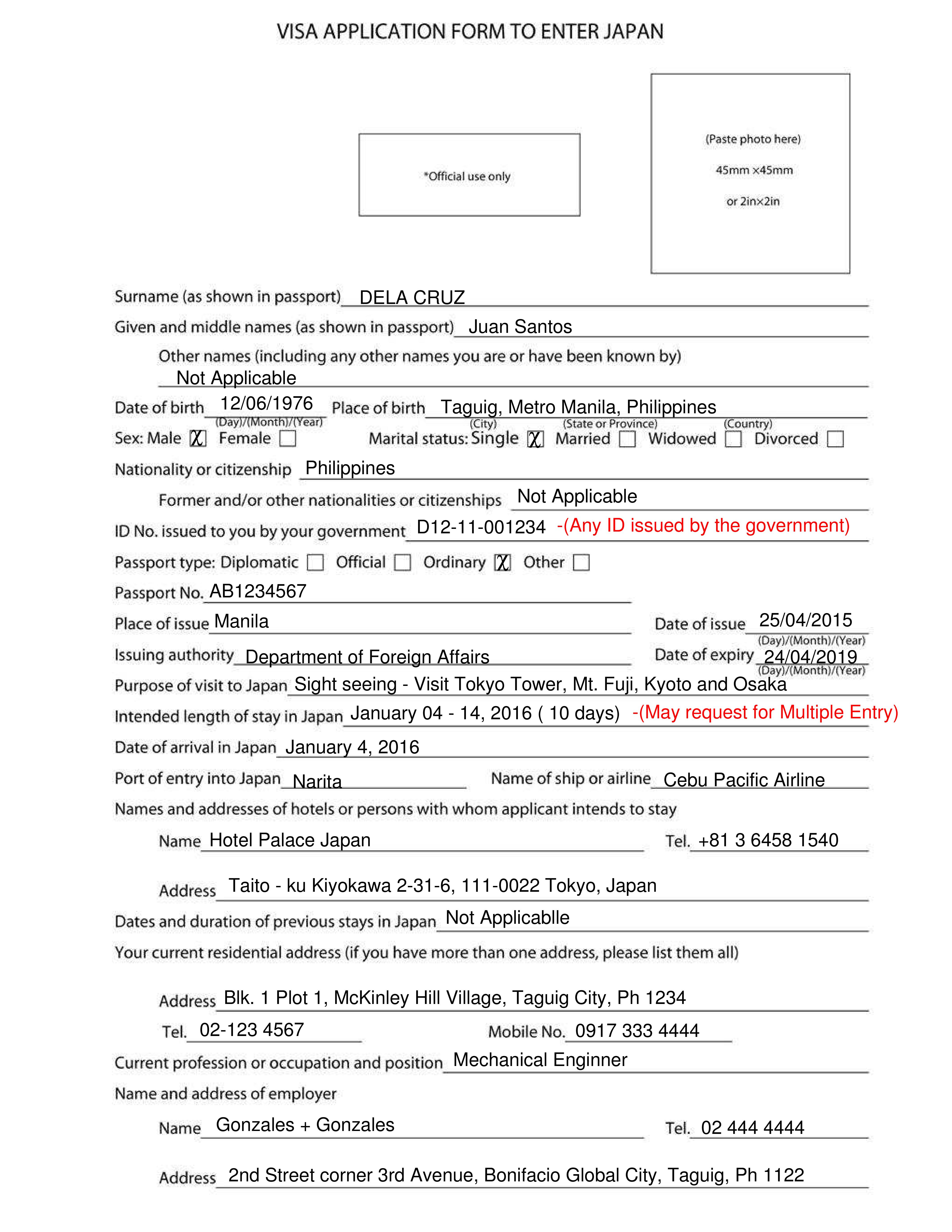 form visa sample japan out How to fill with No Application Visa Japan Form